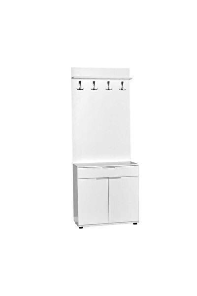 Adore Mobilya Porto 2 Kapaklı Çekmeceli Portmanto ve Ayakkabılık-Mat Beyaz 73x187x36 CM