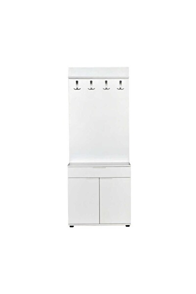 Adore Mobilya Porto 2 Kapaklı Çekmeceli Portmanto ve Ayakkabılık-Mat Beyaz 73x187x36 CM