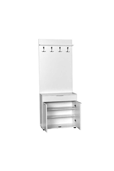 Adore Mobilya Porto 2 Kapaklı Çekmeceli Portmanto ve Ayakkabılık-Mat Beyaz 73x187x36 CM