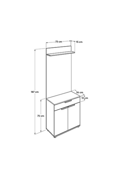 Adore Mobilya Porto 2 Kapaklı Çekmeceli Portmanto ve Ayakkabılık-Mat Beyaz 73x187x36 CM