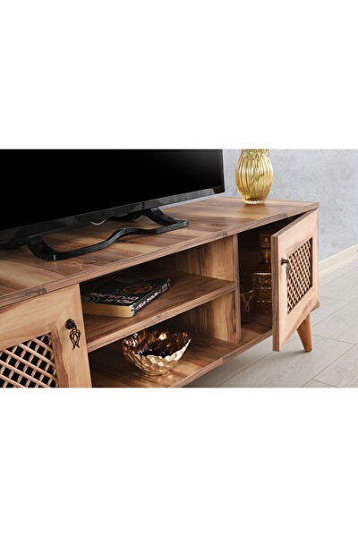 Venüs 130 CM Hasırlı TV Sehpası Ceviz