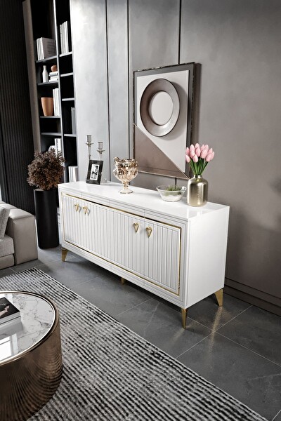 Venüs VNS Modüler Klas Konsol Mdf Mebran Kapak Beyaz Gold