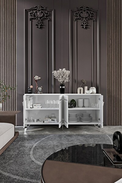 Venüs VNS Modüler Kordon Konsol MDF Mebran Kapak Beyaz Gümüş