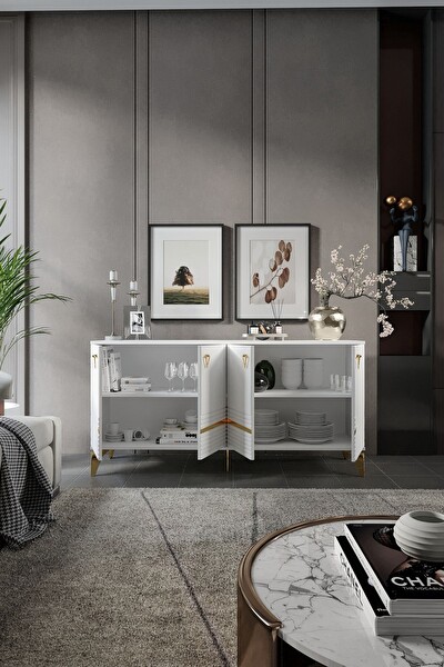 Venüs VNS Modüler Art Konsol MDF Mebran Kapak Beyaz Gold