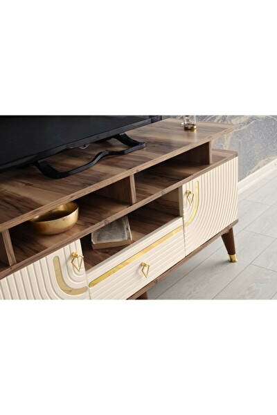Venüs VNS Modüler 110 CM Art Raflı TV Sehpası P Gold Krem