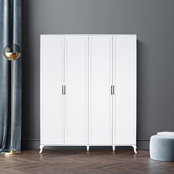 Adore Mobilya Country 4 Kapaklı Gardırop-Mat Lake Beyaz 180x224x62 CM (GxYxD)