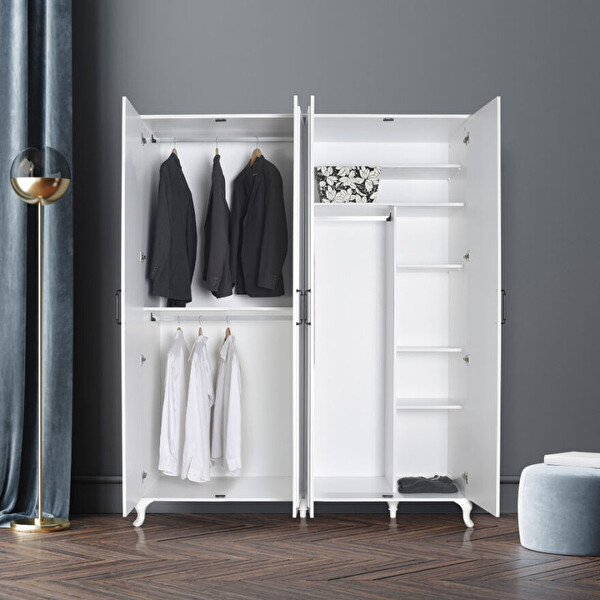 Adore Mobilya Country 4 Kapaklı Gardırop-Mat Lake Beyaz 180x224x62 CM (GxYxD)