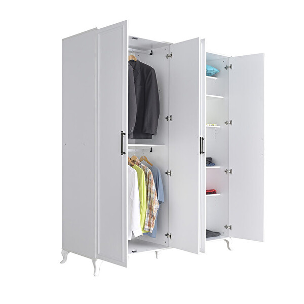 Adore Mobilya Country 4 Kapaklı Gardırop-Mat Lake Beyaz 180x224x62 CM (GxYxD)