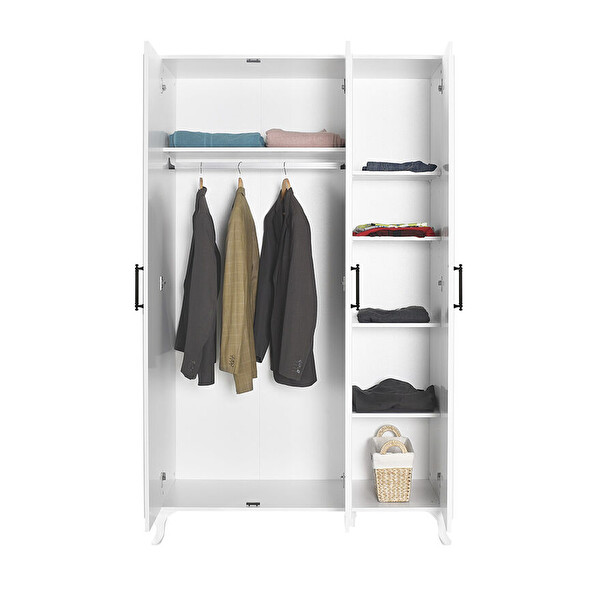 Adore Mobilya Country 3 Kapaklı Gardırop-Mat Lake Beyaz 103x199x51 CM (GxYxD)