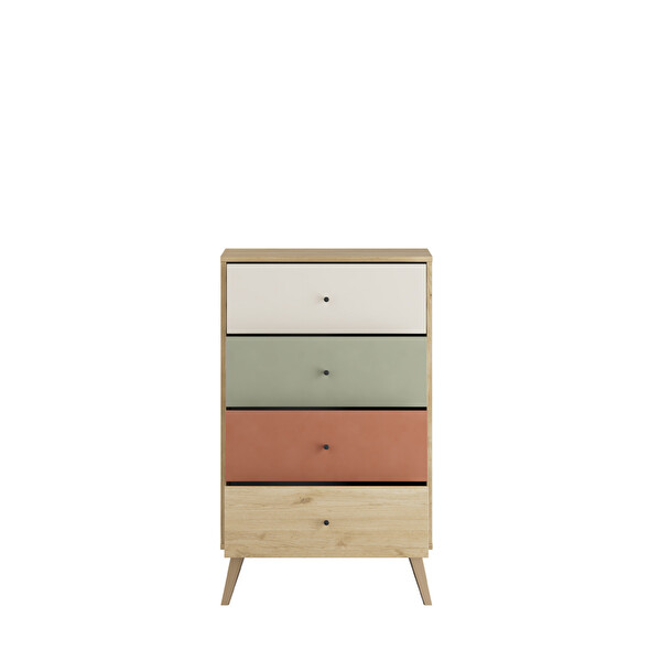 Adore Mobilya Tiffany 4 Çekmeceli Şifonyer-Florida Meşe/Karışık Renk 60x99x44 CM