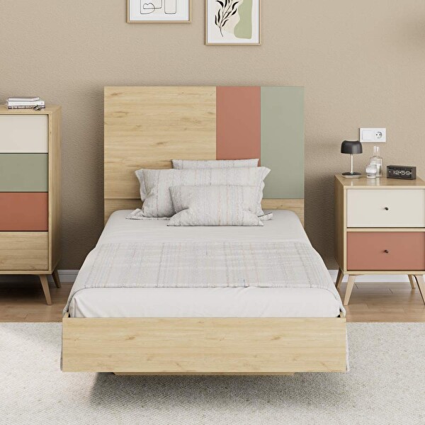 Adore Mobilya Tiffany Tek Kişilik Karyola-Florida Meşe/Karışık Renk 107x110x205 CM