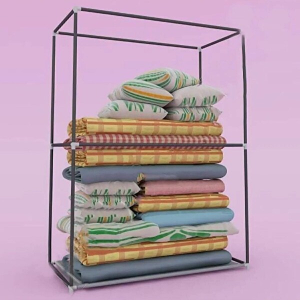 Reyo Panayır Güçlendirilmiş Çelik Yapım Yorgan Hurcu Yüklük Saklama Dolabı Gri Bez Dolap