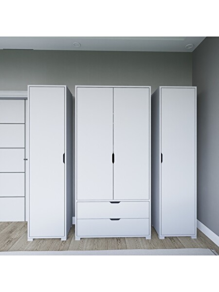 Midoser Duru Mat Beyaz 4 Kapılı 2 Çekmeceli Elbise Dolabı