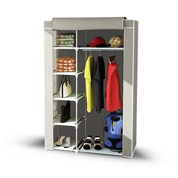 Reyo Teknor Elit Yandan Raflı Çelik Profilli Bez Dolap Gri