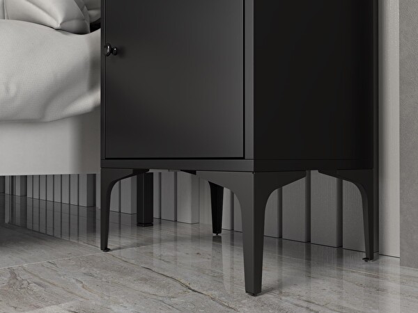 Wood'n Love Vio Metal Ayaklı Minifiks Bağlantı, Dolaplı Komodin - Siyah / Siyah BSM314