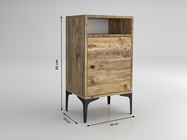 Wood'n Love Vio Metal Ayaklı Minifiks Bağlantı Dolaplı Komodin - Atlantik Çam / Siyah BSM309