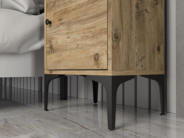 Wood'n Love Vio Metal Ayaklı Minifiks Bağlantı Dolaplı Komodin - Atlantik Çam / Siyah BSM309