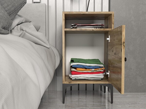 Wood'n Love Vio Metal Ayaklı Minifiks Bağlantı Dolaplı Komodin - Atlantik Çam / Siyah BSM309