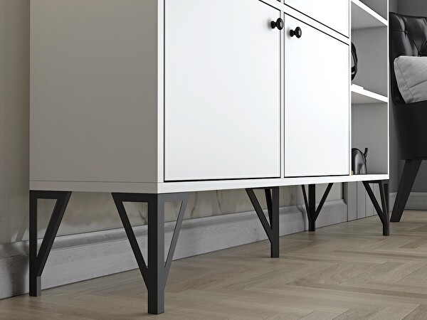 Wood'n Love Zeta 140 Cm Metal Ayaklı Konsol - Beyaz / Siyah BSM318