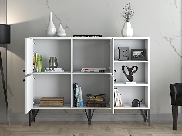 Wood'n Love Zeta 140 Cm Metal Ayaklı Konsol - Beyaz / Siyah BSM318