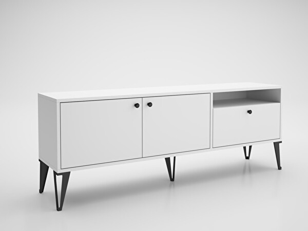 Wood'n Love Atoka 160 Cm Metal Ayaklı Dolaplı Minifiks Bağlantı Tv Ünitesi - Beyaz / Siyah