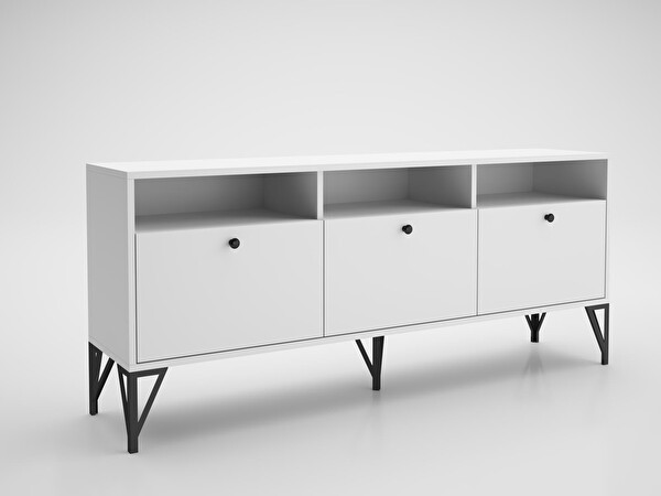 Wood'n Love Rhea 160 CM Dolaplı Minifiks Bağlantı Geniş TV Ünitesi - Konsol - Beyaz - Siyah