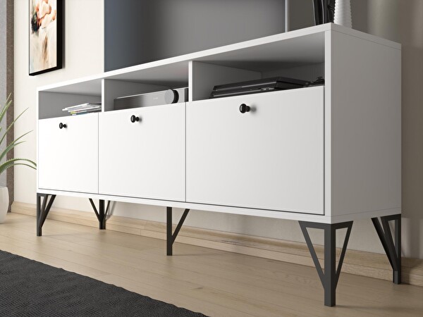 Wood'n Love Rhea 160 CM Dolaplı Minifiks Bağlantı Geniş TV Ünitesi - Konsol - Beyaz - Siyah