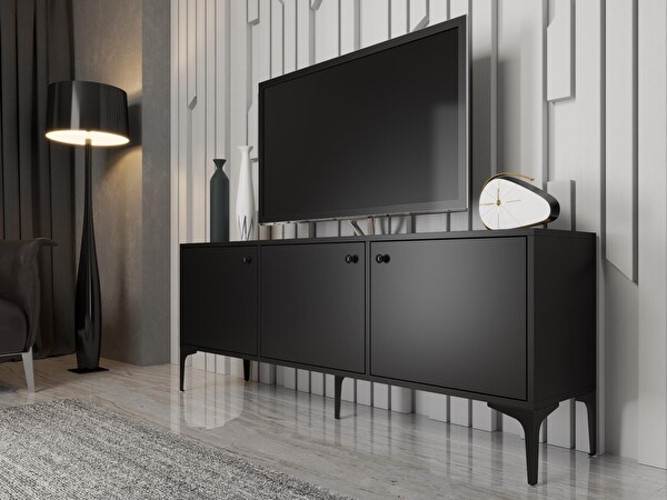 Wood'n Love Bello 160 CM Metal Ayaklı TV Ünitesi - Konsol - Siyah - Siyah