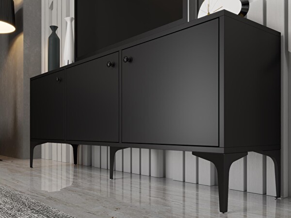 Wood'n Love Bello 160 CM Metal Ayaklı TV Ünitesi - Konsol - Siyah - Siyah