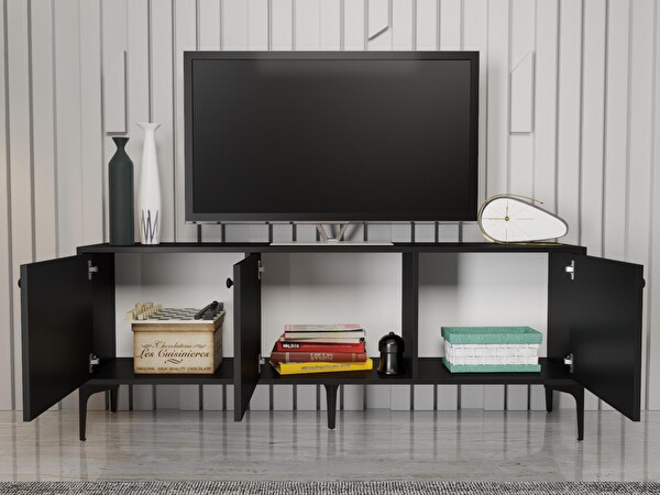 Wood'n Love Bello 160 CM Metal Ayaklı TV Ünitesi - Konsol - Siyah - Siyah