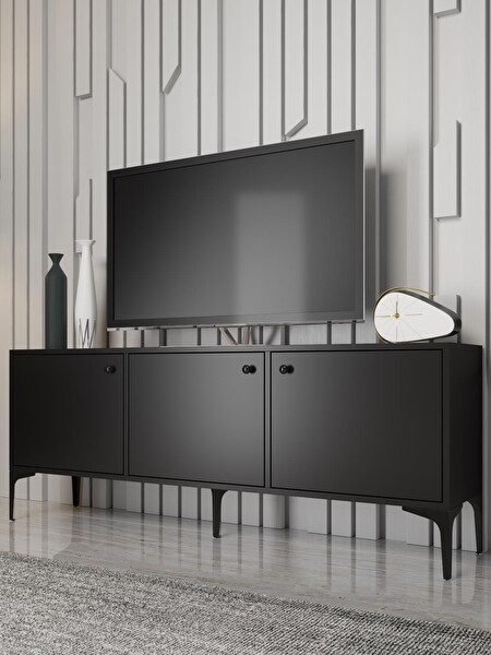 Wood'n Love Bello 160 CM Metal Ayaklı TV Ünitesi - Konsol - Siyah - Siyah