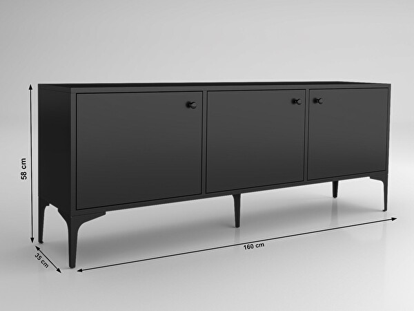 Wood'n Love Bello 160 CM Metal Ayaklı TV Ünitesi - Konsol - Siyah - Siyah