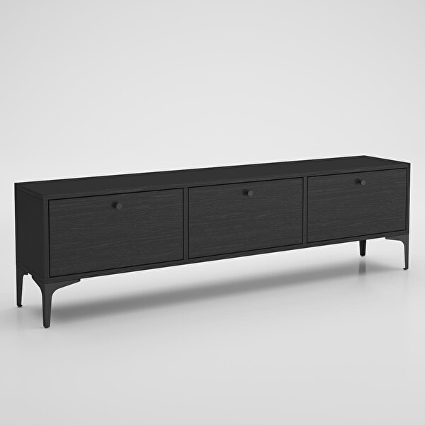 Wood'n Love Etna Premium Metal Ayaklı Dolaplı 160 CM TV Ünitesi - Wood Siyah - Siyah