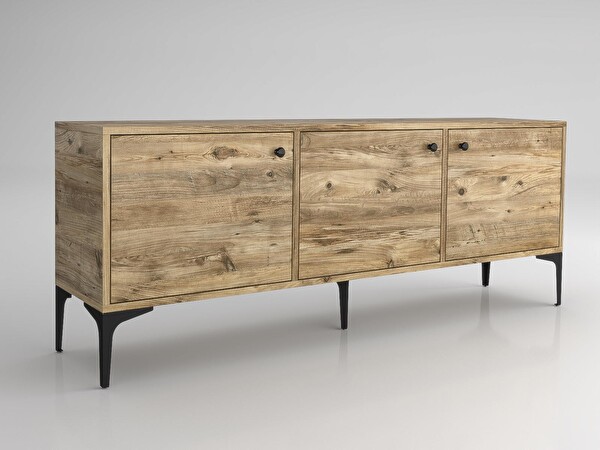 Wood'n Love Bello 160 CM Metal Ayaklı TV Ünitesi - Konsol - Atlantik Çam - Siyah