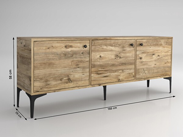 Wood'n Love Bello 160 CM Metal Ayaklı TV Ünitesi - Konsol - Atlantik Çam - Siyah