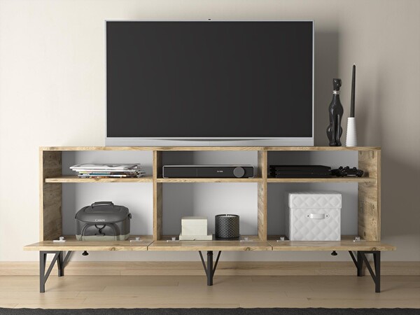 Wood'n Love Rhea 160 CM Dolaplı Minifiks Bağlantı Geniş TV Ünitesi - Konsol - Atlantik Çam - Siyah