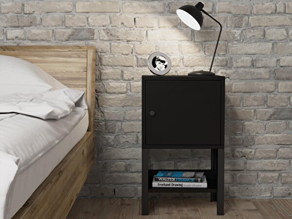 Wood'n Love Maria Premium Dolaplı Raflı Metal Ayaklı Komodin - Siyah / Siyah