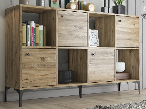 Wood'n Love Satürn 4 Kapaklı Metal Ayaklı Çok Amaçlı Dolap Konsol - Atlantik Çam / Siyah