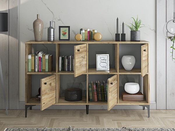 Wood'n Love Satürn 4 Kapaklı Metal Ayaklı Çok Amaçlı Dolap Konsol - Atlantik Çam / Siyah