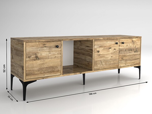 Wood'n Love Hira 160 Cm Metal Ayaklı Tv Ünitesi - Atlantik Çam / Siyah