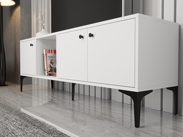 Wood'n Love Hira 160 Cm Metal Ayaklı Tv Ünitesi - Beyaz / Siyah