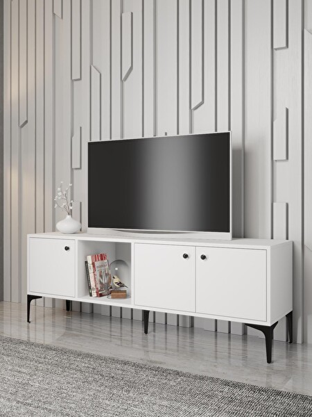 Wood'n Love Hira 160 Cm Metal Ayaklı Tv Ünitesi - Beyaz / Siyah