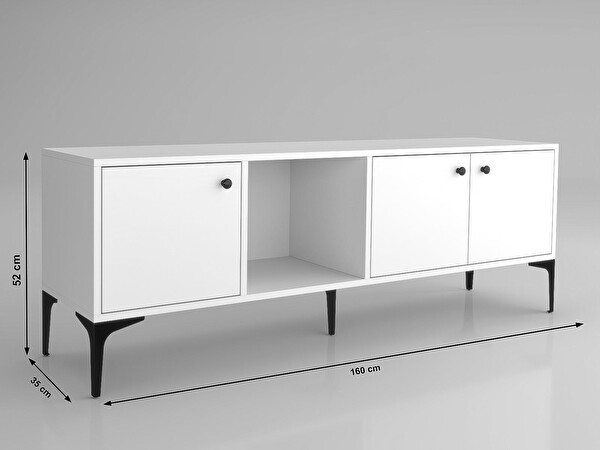 Wood'n Love Hira 160 Cm Metal Ayaklı Tv Ünitesi - Beyaz / Siyah