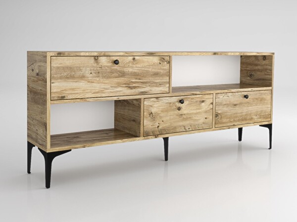 Wood'n Love Katre 150 Cm Metal Ayaklı Tv Ünitesi - Atlantik Çam / Siyah