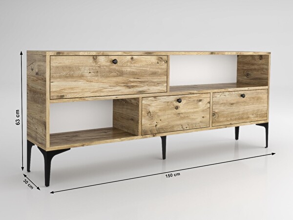 Wood'n Love Katre 150 Cm Metal Ayaklı Tv Ünitesi - Atlantik Çam / Siyah