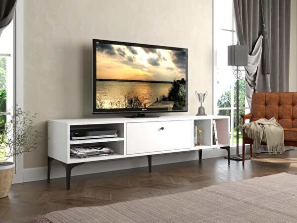 Wood'n Love Milan Tv Ünitesi Minifiks Bağlantı , Dolap Metal Ayak - Beyaz / Siyah