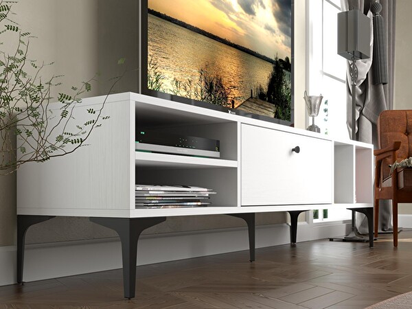 Wood'n Love Milan Tv Ünitesi Minifiks Bağlantı , Dolap Metal Ayak - Beyaz / Siyah