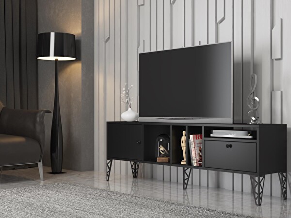 Wood'n Love Cercei 160 Cm Metal Ayaklı Tv Ünitesi - Siyah / Siyah