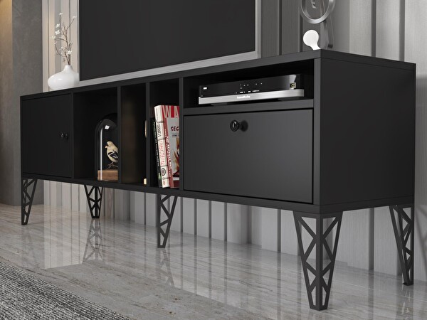 Wood'n Love Cercei 160 Cm Metal Ayaklı Tv Ünitesi - Siyah / Siyah