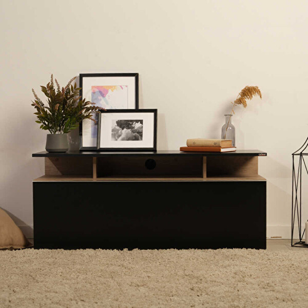 Adore Mobilya Vision Çekmeceli TV Sehpası - Açık Ceviz (Tori)-Siyah 117x48x40 CM